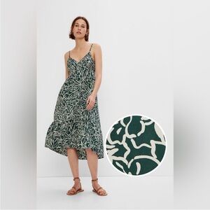 Gap Deep V-Neck Cami Midi Dress in Dark Green Floral Cotton, Size S